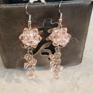 Handcrafted Swingy Diva Pink Glass Bicone Beads Baroque Dangle Earrings